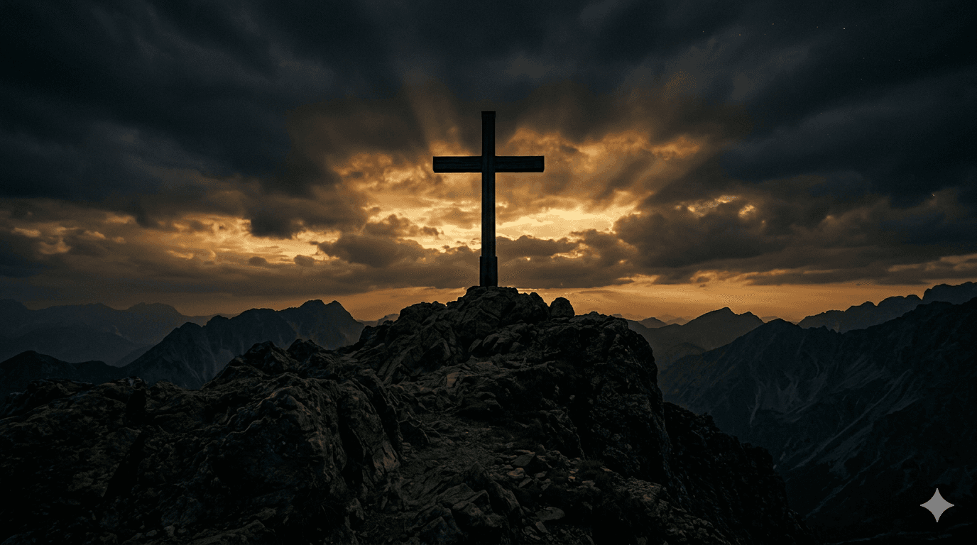 Cross on mountain at dusk